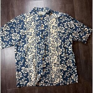 O'Neill Button Down Shirt Mens Large Blue Floral Hawaiian Short Sleeve Tropical